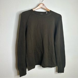 VINCE 100% Cotton Green Textured Knit Sleeve Pullover Sweater Size Small
